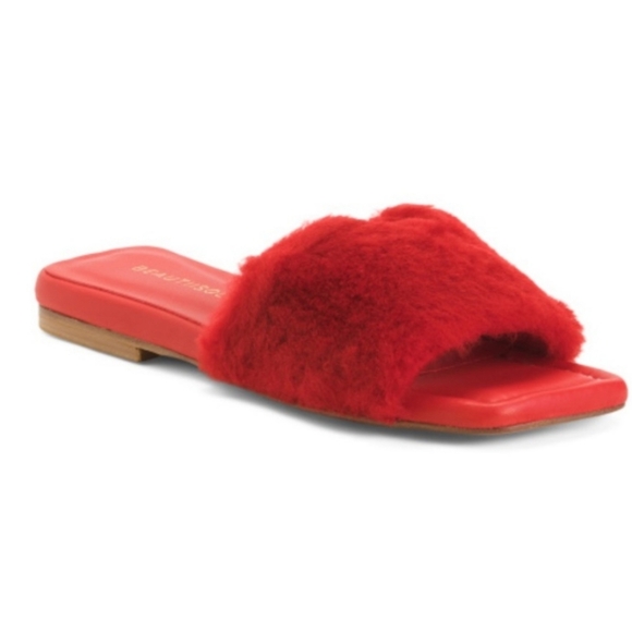 💥 Beautiisoles Sofie Cozy Slide Red Shearling Leather Shoes - Picture 4 of 13